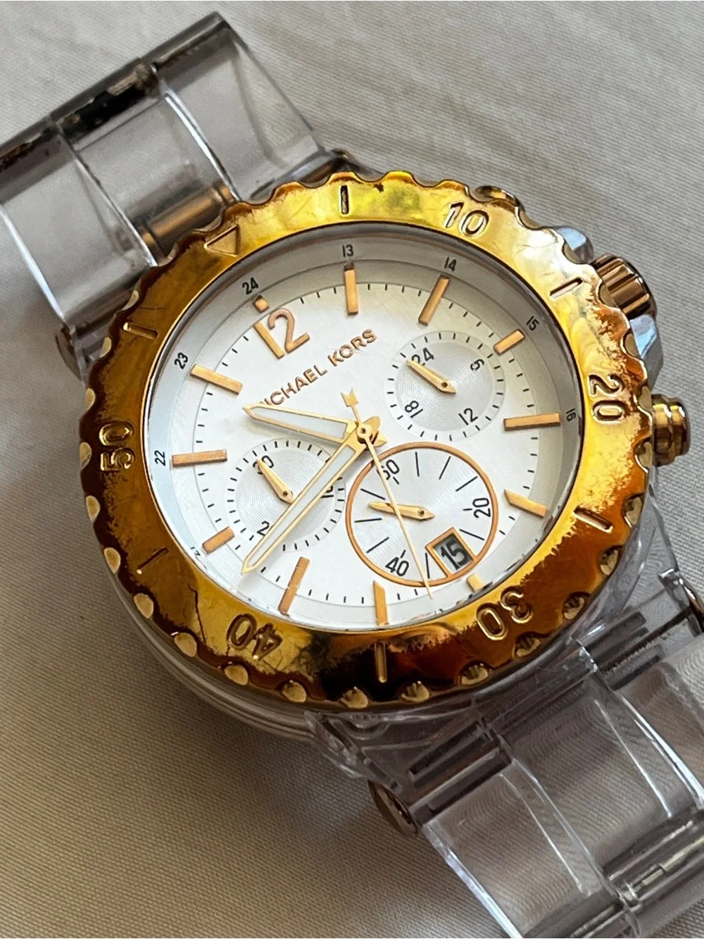 Michael Kors Clear Rose Gold Chronograph Watch